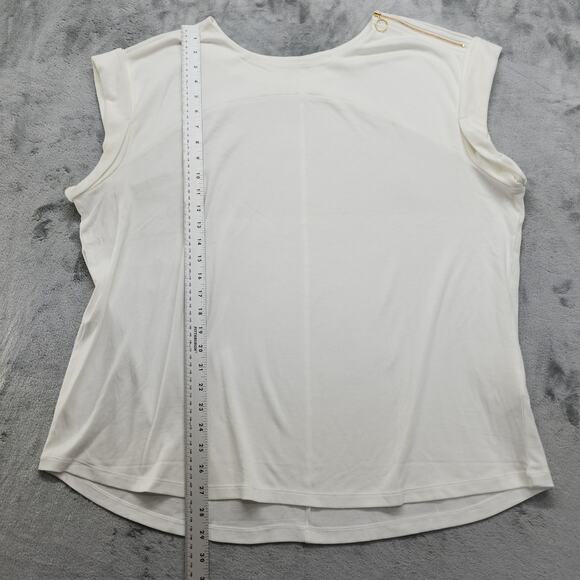 Lands End Top Womens 2X White Gold Zipper Shoulder Cuffed Cap Sleeves Stretch - Picture 10 of 11